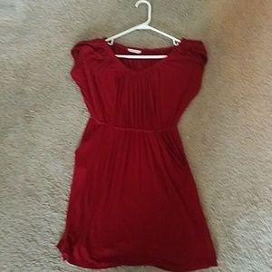 Red elastic waist dress with pockets